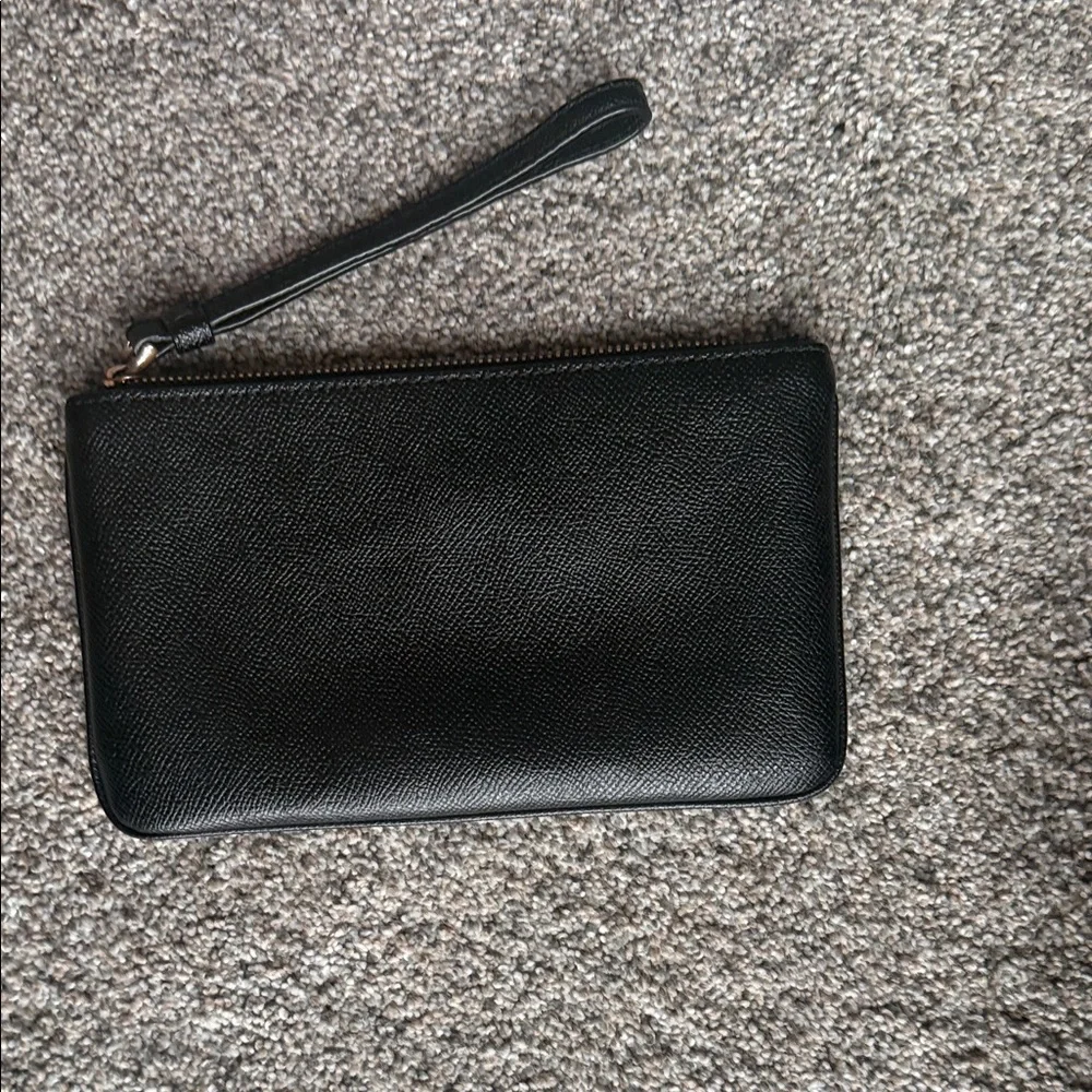 Coach Black Crossgrain Leather Large Wristlet - Gold Hardware